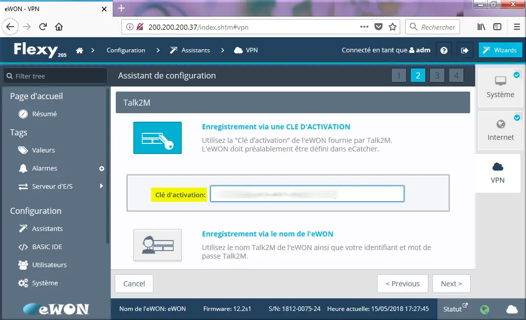 Talk2M Cl& d’activation